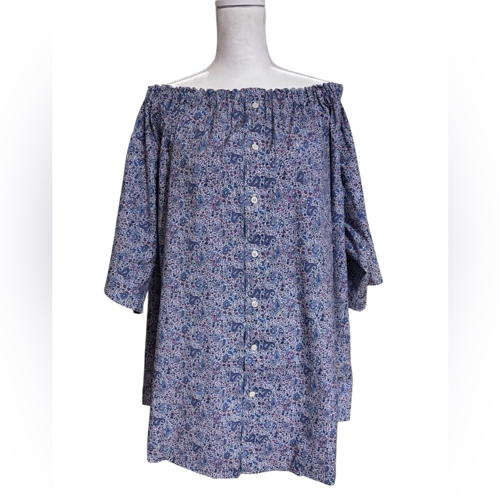 Upcycled Paisley Off Shoulder Mini Dress | Handmade Elastic Neckline |